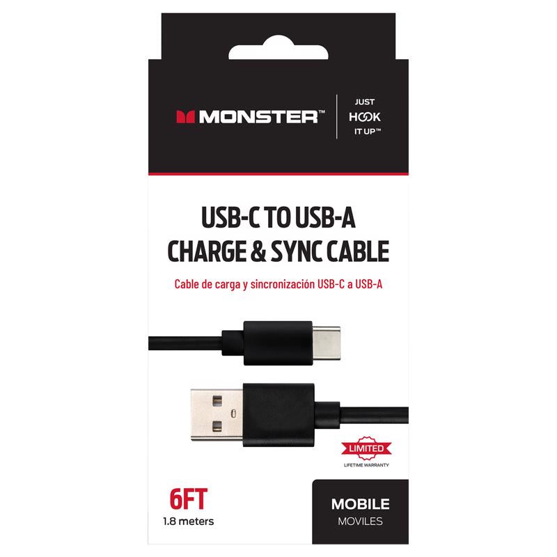 Monster Just Hook It Up USB-C to USB-A Charge and Sync Cable 6 ft. Black