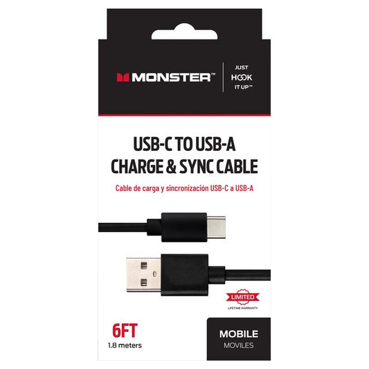 Monster Just Hook It Up USB-C to USB-A Charge and Sync Cable 6 ft. Black