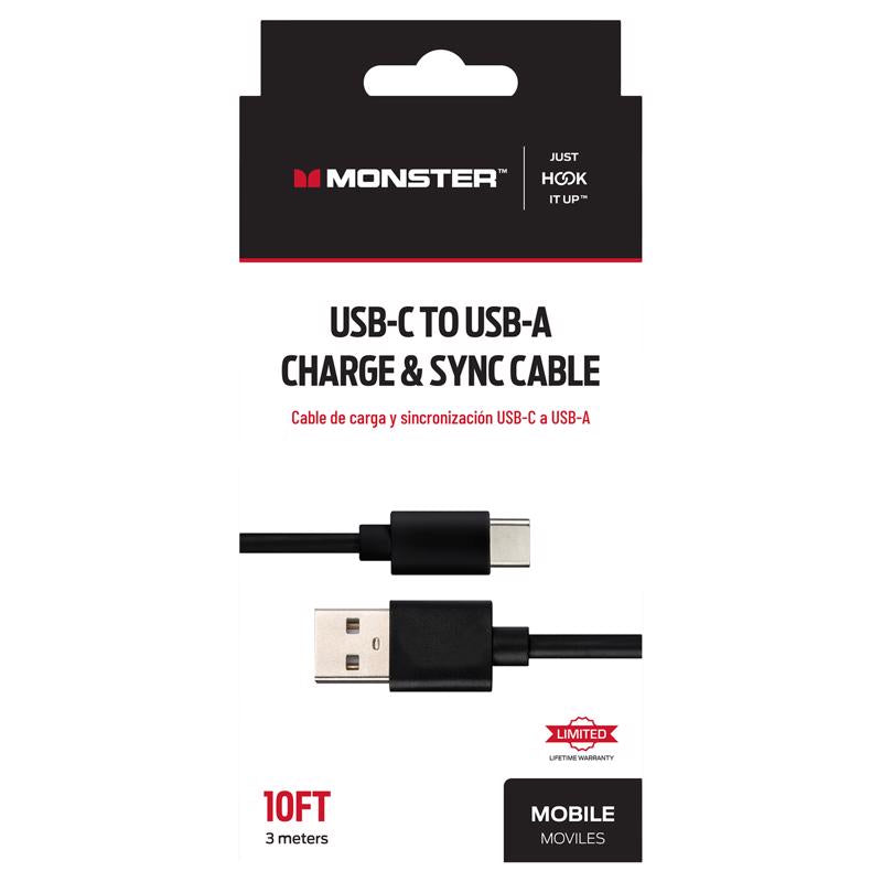 Monster Just Hook It Up USB-C to USB-A Charge and Sync Cable 10 ft. Black