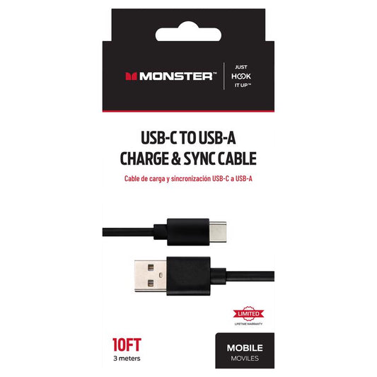 Monster Just Hook It Up USB-C to USB-A Charge and Sync Cable 10 ft. Black