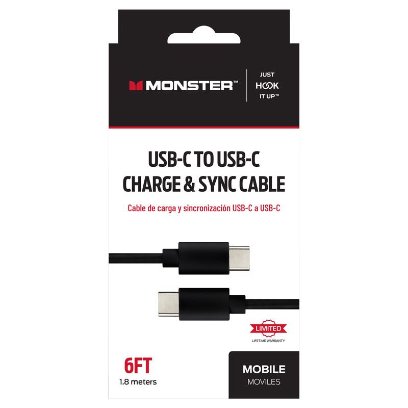 Monster Just Hook It Up Type C to Type C Charge and Sync Cable 6 ft. Black