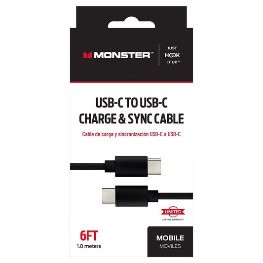Monster Just Hook It Up Type C to Type C Charge and Sync Cable 6 ft. Black