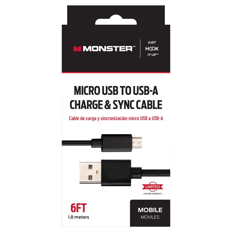 Monster Just Hook It Up USB A to Micro USB Charge and Sync Cable 6 ft. Black