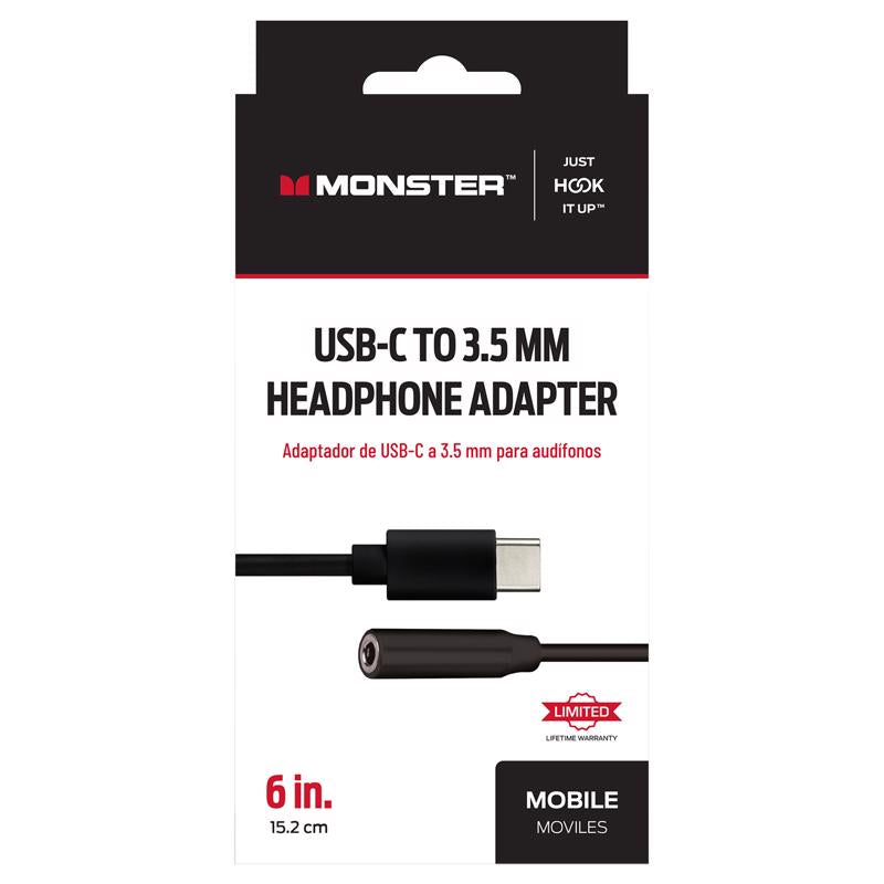 Monster Just Hook It Up USB-C to 3.5 mm Audio Jack Cable 6 in. Black