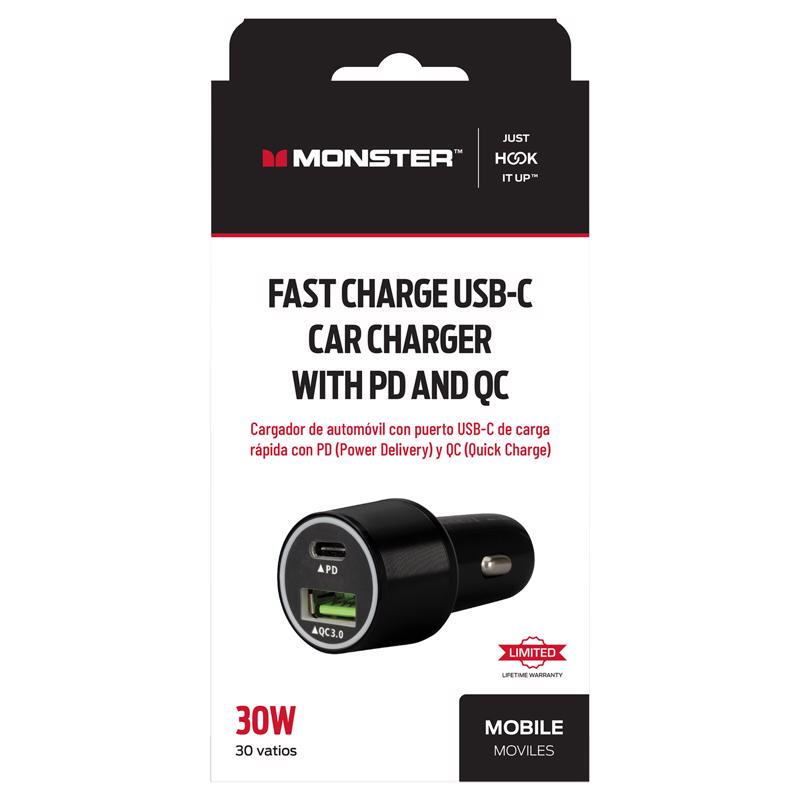 Monster Just Hook It Up 2 Port USB A/C Car Charger 1 pk