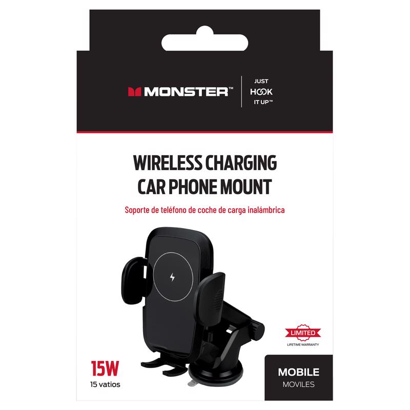 Monster Just Hook It Up Black Wireless Cell Phone Car Mount For Universal