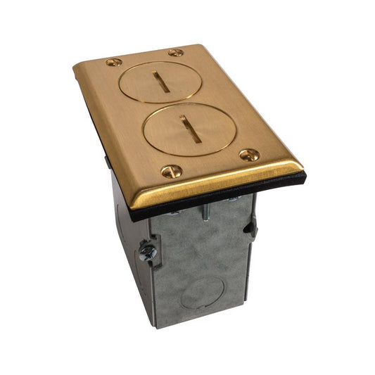Southwire New and Old Work Rectangle Galvanized Steel Floor Box Kit Brass