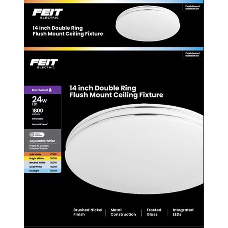 Feit 3 in. H X 14 in. W X 14 in. L Brushed Nickel White Ceiling Fixture
