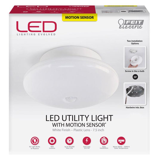 Feit Electric 3.8 in. H X 7.5 in. W X 7.5 in. L White Ceiling Light w/Motion Sensor