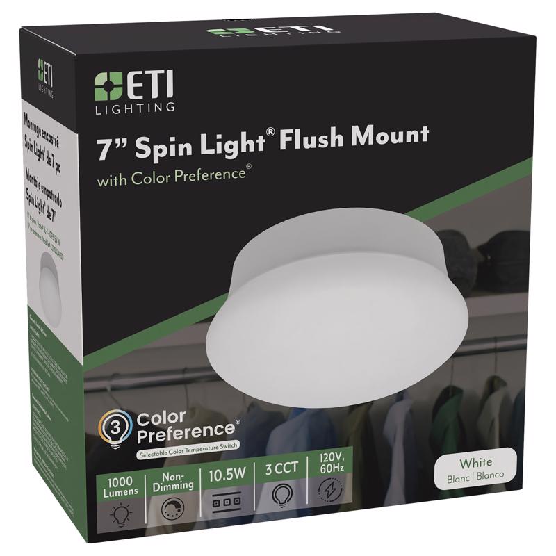 ETI 3.5 in. H X 7 in. W X 7 in. L White LED Ceiling Spin Light