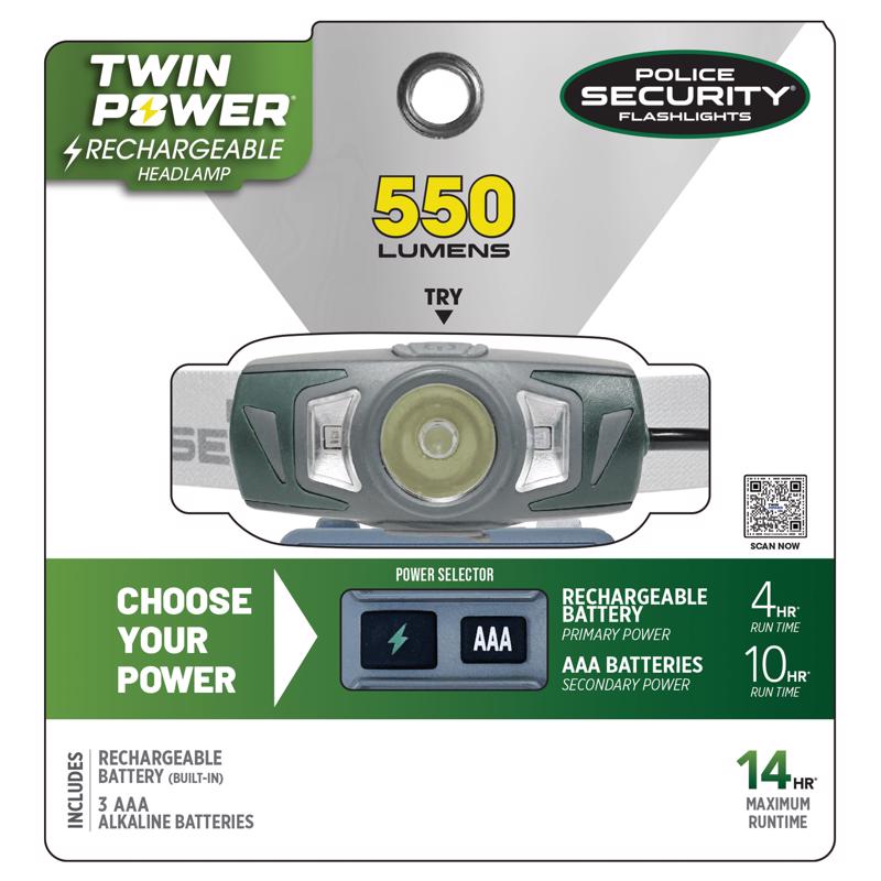 Police Security 550 lm Gray/Green LED Head Lamp AAA Battery