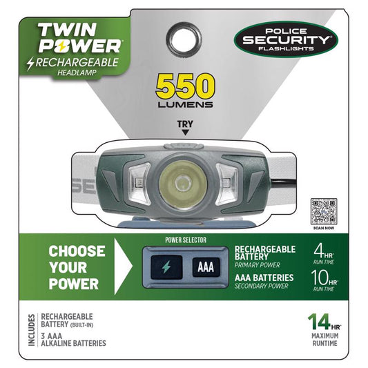 Police Security 550 lm Gray/Green LED Head Lamp AAA Battery