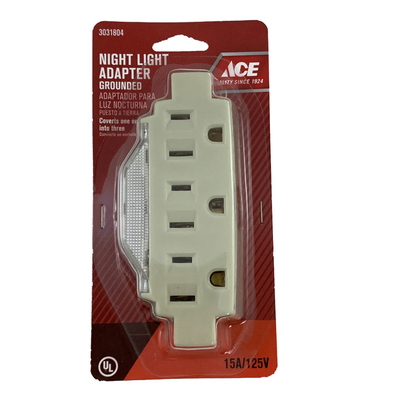 Ace Grounded 3 outlets Adapter w/Light 1 pk