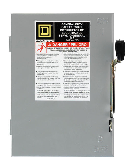 Square D 30 amps Dual Function 3-Pole Fuse Safety Switch