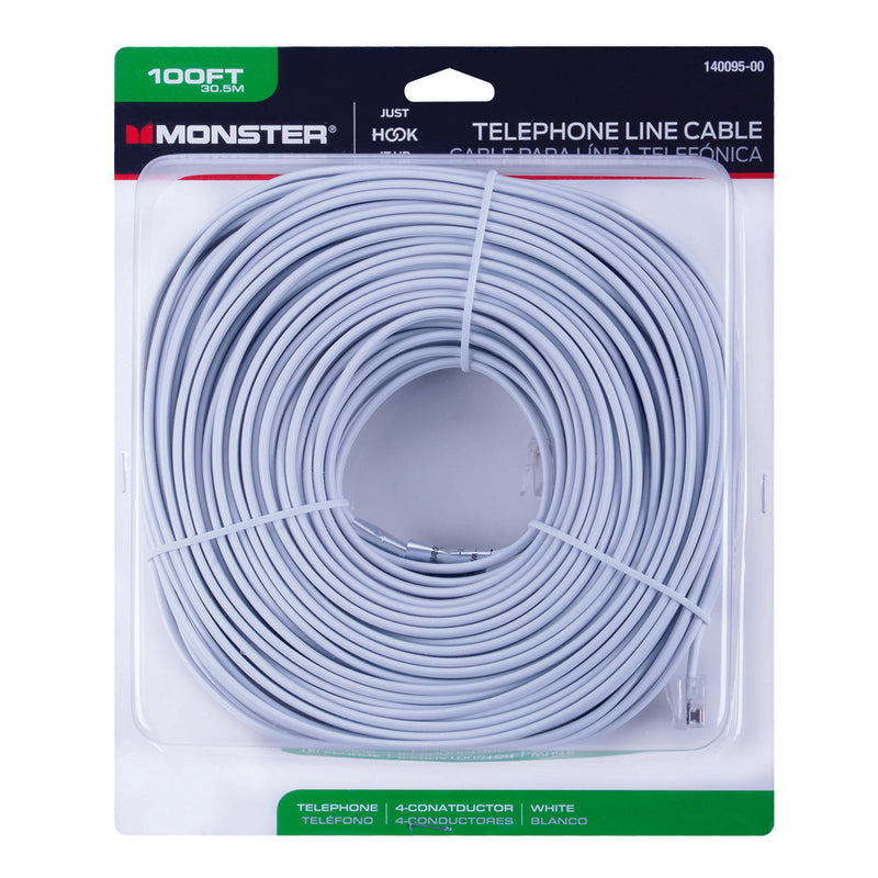 Monster Just Hook It Up 100 ft. L White Telephone Line Cord