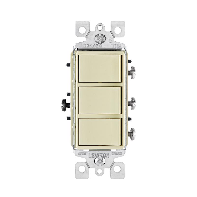 Leviton Decora 15 amps Single Pole Rocker Triple Combination Switch Ivory 1 pk