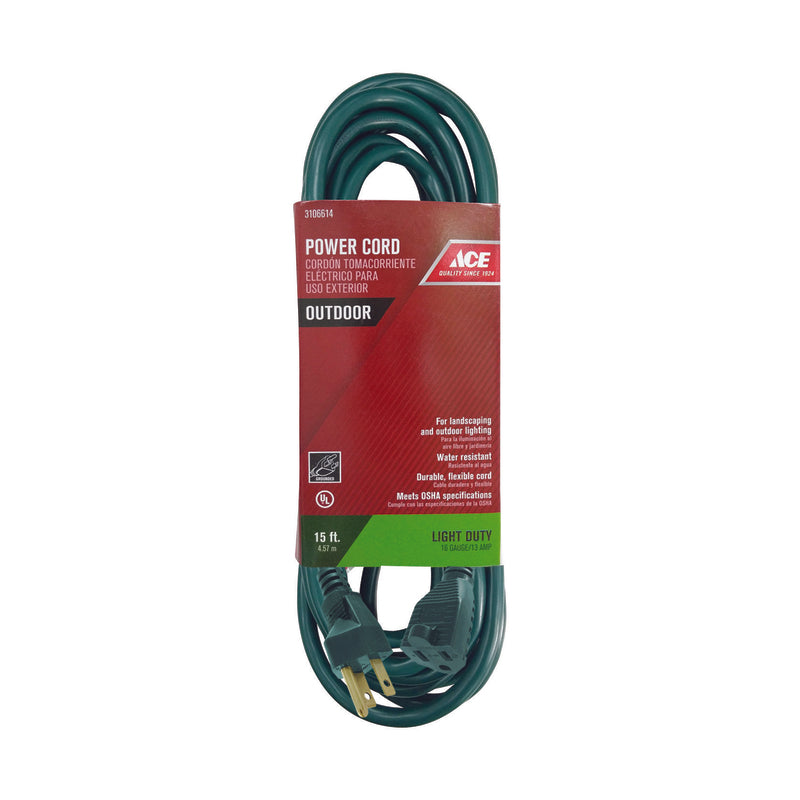 Ace Outdoor 15 ft. L Green Extension Cord 16/3 SJTW