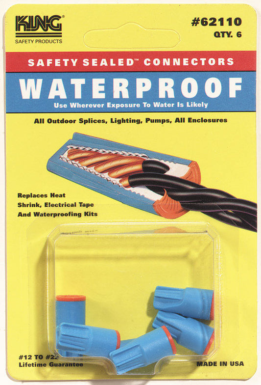 King Innovation Dryconn Copper Wire Waterproof Wire Connector Aqua/Orange 6 pk