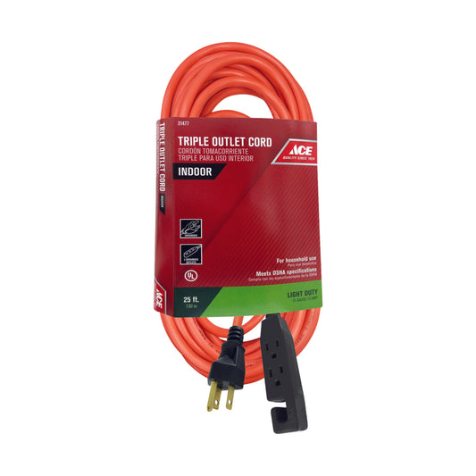 Ace Indoor 25 ft. L Orange Triple Outlet Cord 16/3 SJT