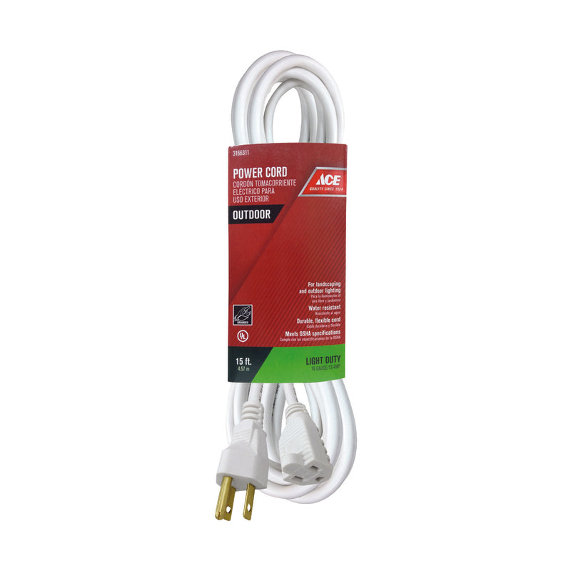 Ace Outdoor 15 ft. L White Extension Cord 16/3 SJTW