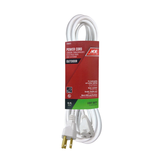 Ace Outdoor 15 ft. L White Extension Cord 16/3 SJTW