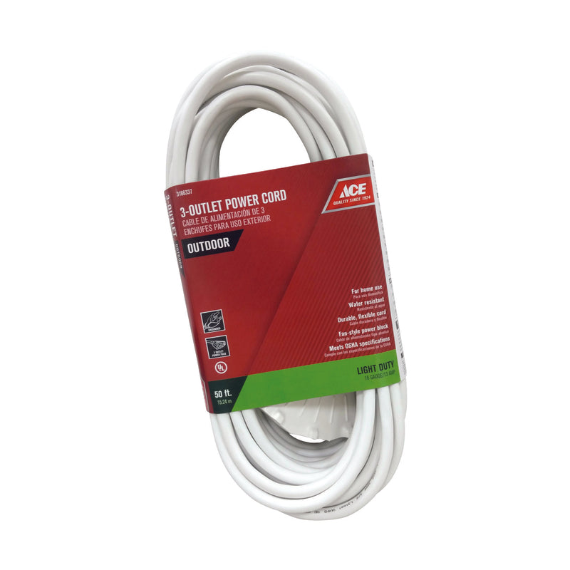 Ace Outdoor 50 ft. L White Triple Outlet Cord 16/3 SJTW