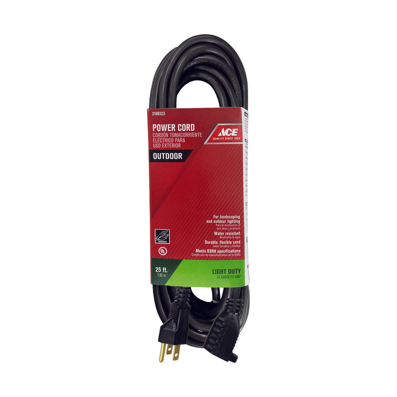 Ace Outdoor 25 ft. L Black Extension Cord 16/3 SJTW