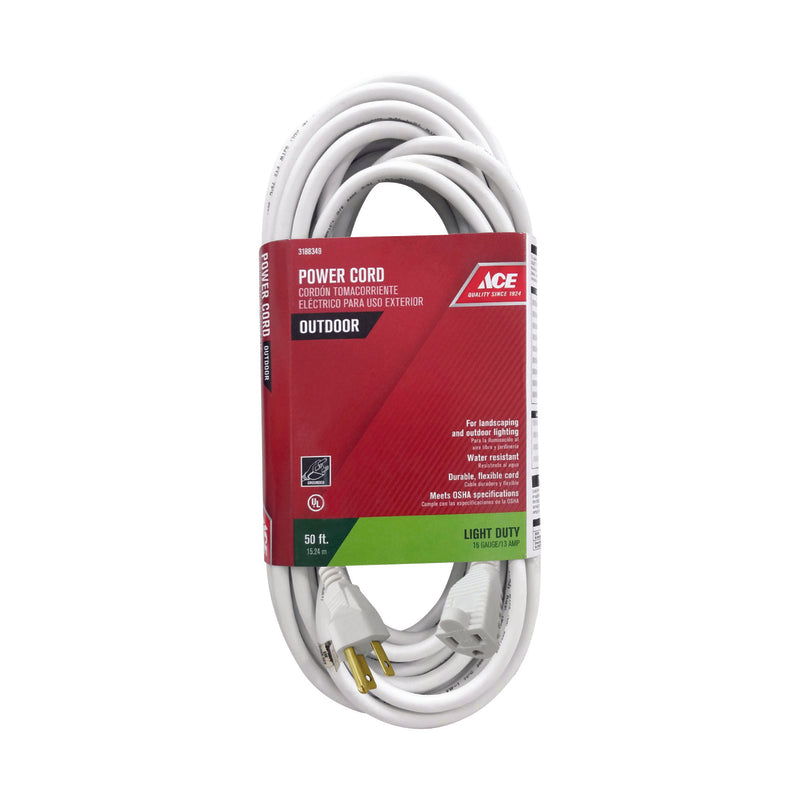 Ace Outdoor 50 ft. L White Extension Cord 16/3 SJTW