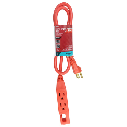 Ace Indoor 3 ft. L Orange Triple Outlet Cord 14/3 SJT