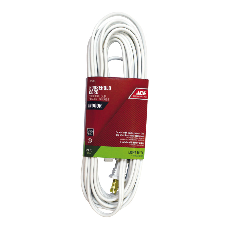 Ace Indoor 20 ft. L White Extension Cord 16/2 SPT-2