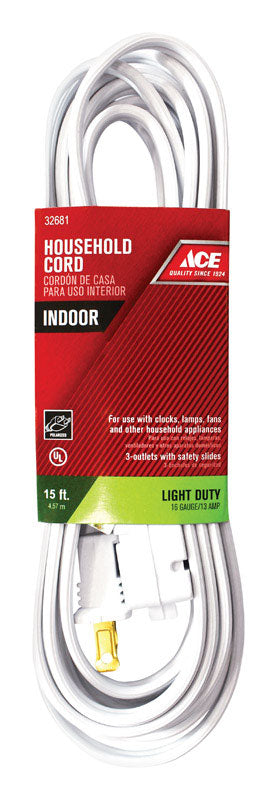 Ace Indoor 15 ft. L White Extension Cord 16/2 SPT-2