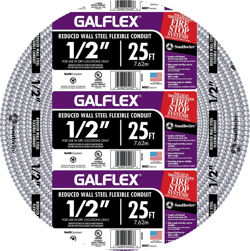 Southwire 1/2 in. D X 25 ft. L Steel Flexible Electrical Conduit For FMC