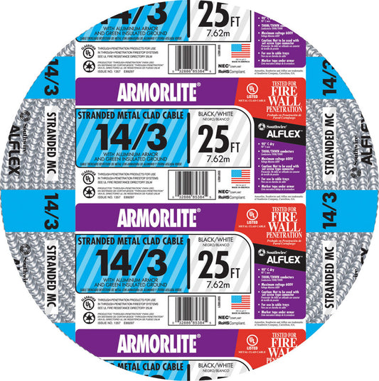 Southwire 25 ft. 14/3 Stranded Aluminum Armored MC Cable