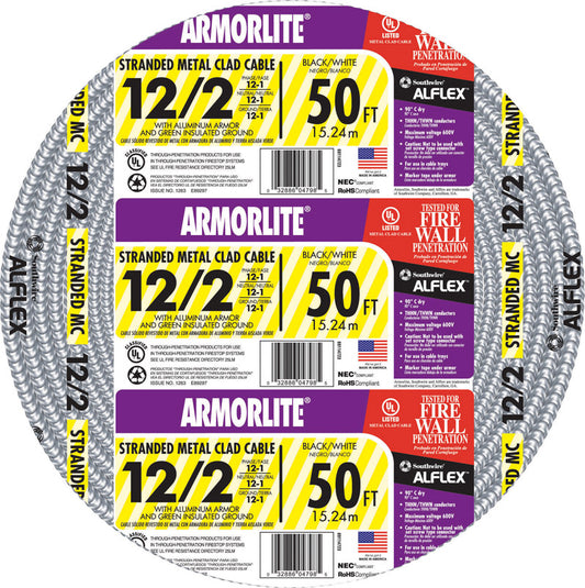 Southwire 50 ft. 12/2 Stranded Aluminum Armored MC Metal Clad Cable