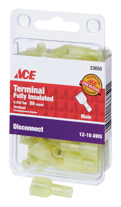 Ace Insulated Wire Male Disconnect Yellow 50 pk