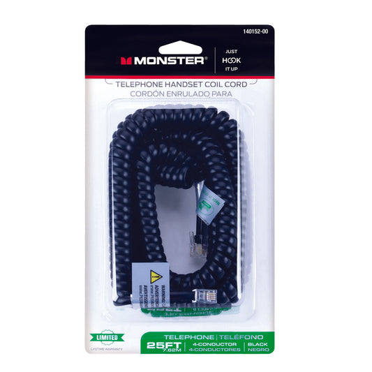 Monster Just Hook It Up 25 ft. L Black Telephone Handset Coil Cord