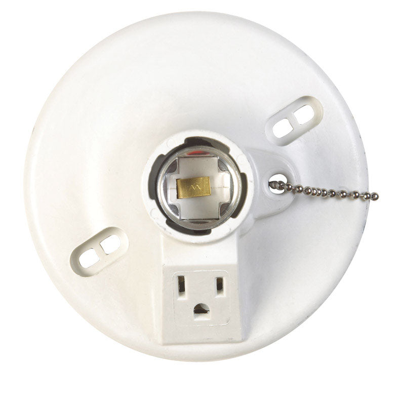 Allied Moulded Plastic Medium Base Lampholder w/Outlet & Pull Chain 1 pk