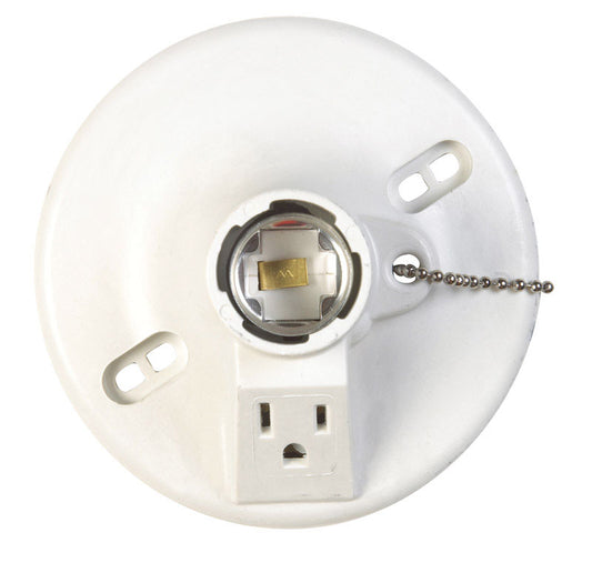 Allied Moulded Plastic Medium Base Lampholder w/Outlet & Pull Chain 1 pk