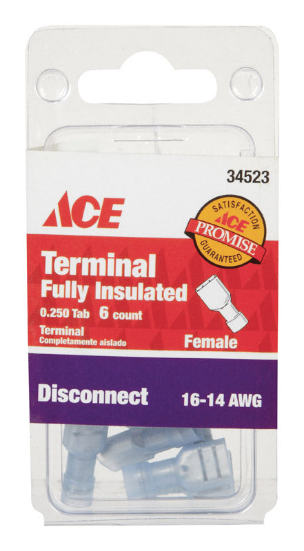 Ace Insulated Wire Female Disconnect Blue 6 pk
