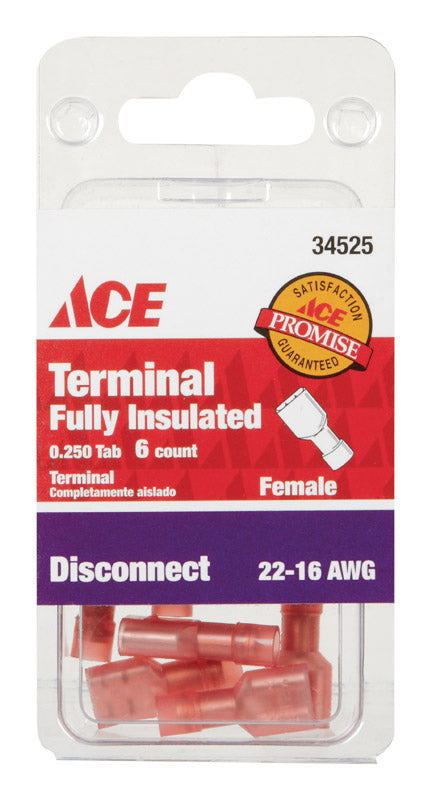 Ace Insulated Wire Female Disconnect Red 6 pk