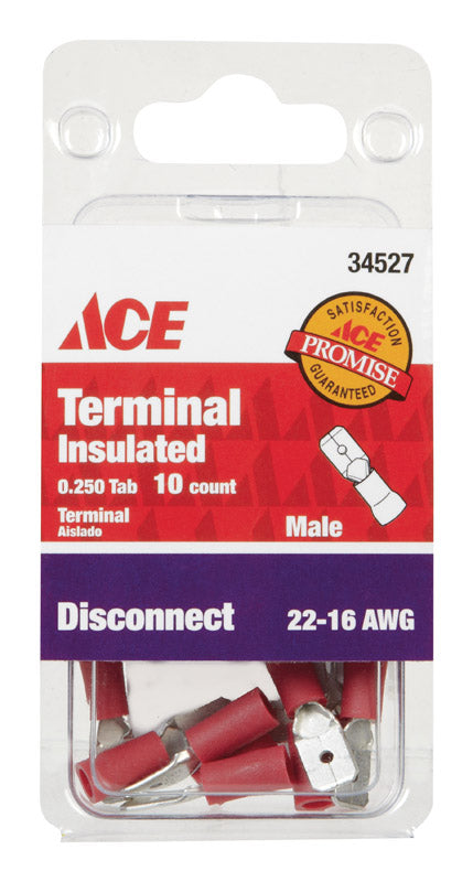 Ace Insulated Wire Male Disconnect Red 10 pk