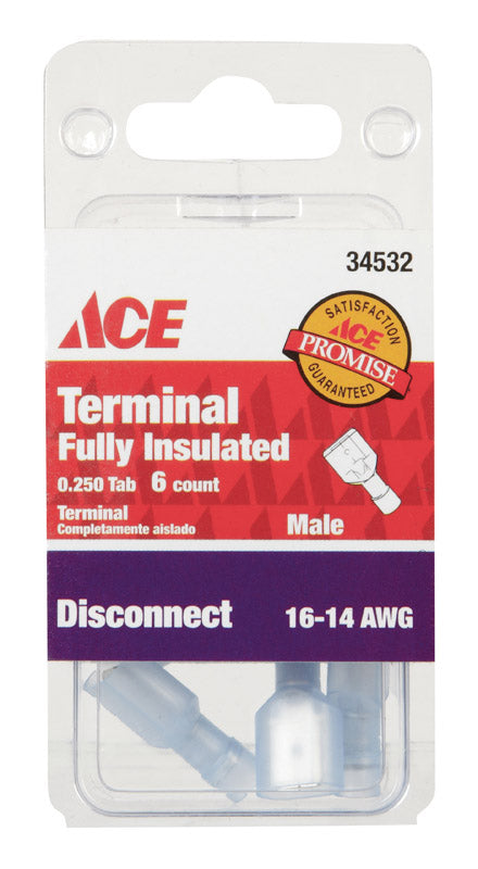 Ace Insulated Wire Male Disconnect Blue 6 pk