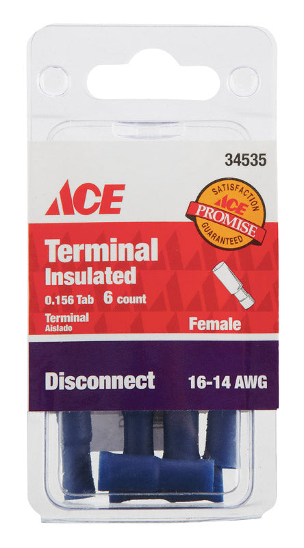 Ace Insulated Wire Female Disconnect Blue 6 pk