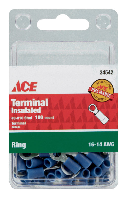 Ace Insulated Wire Ring Terminal Blue 100 pk