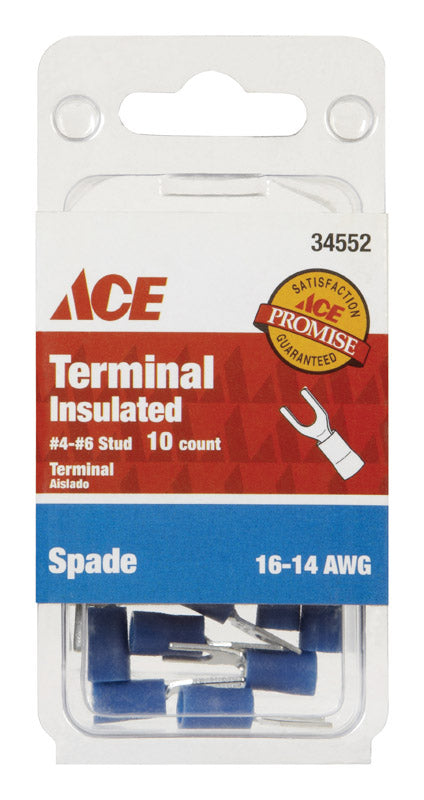 Ace Insulated Wire Spade Terminal Blue 10 pk