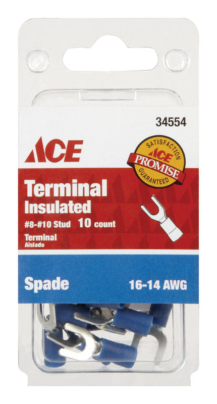 Ace Insulated Wire Spade Terminal Blue 10 pk