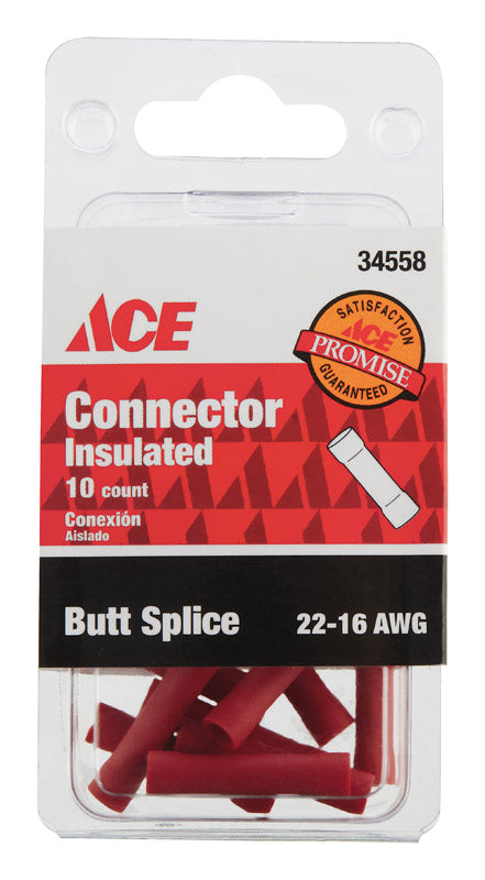 Ace Insulated Wire Butt Connector Red 10 pk