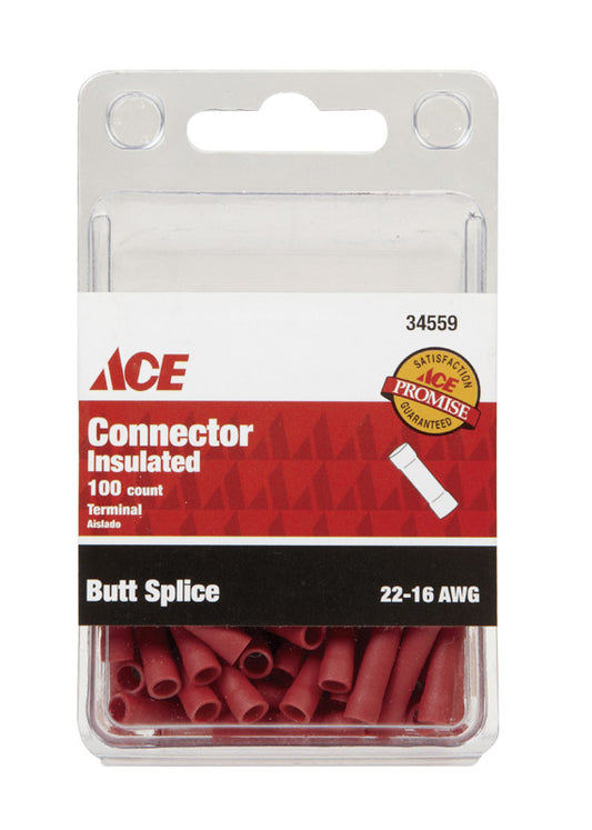 Ace Insulated Wire Butt Connector Red 100 pk