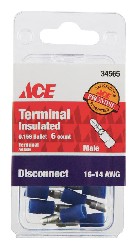 Ace Insulated Wire Male Disconnect Blue 6 pk