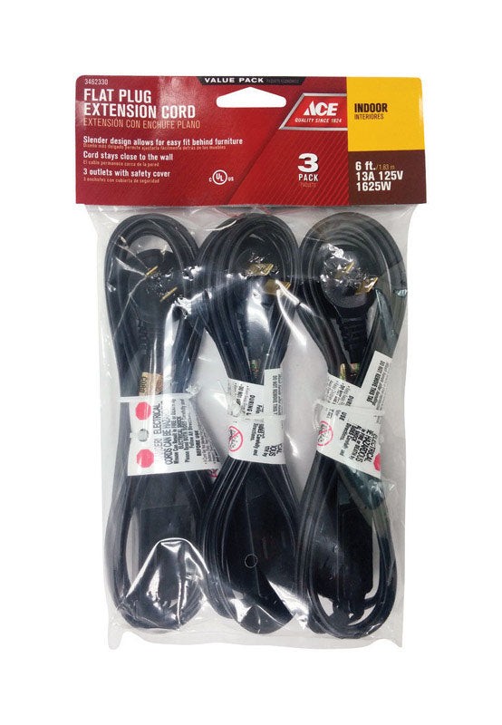Ace Indoor 6 ft. L Black Extension Cord 16/2 SPT-2